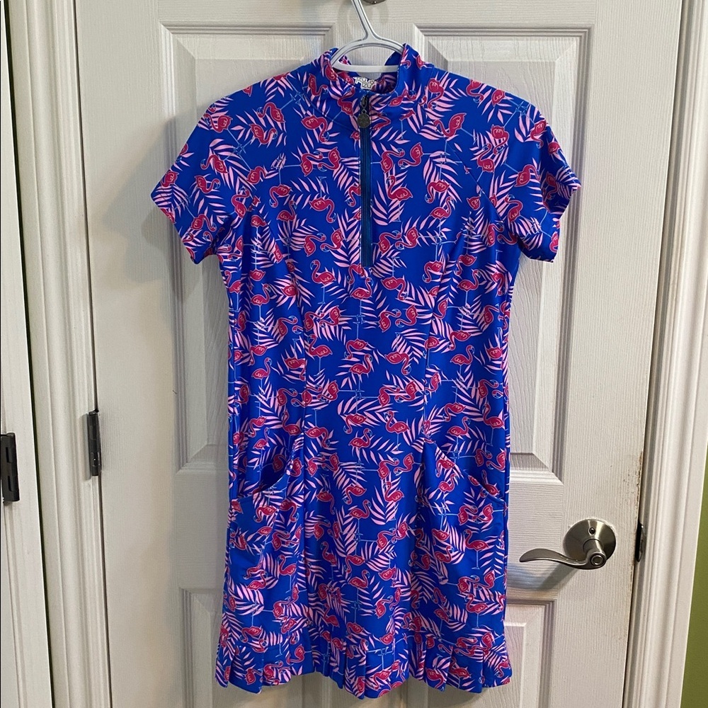 TZU TZU SHILOH Flamingo Blue Pink dress Tennis golf pleated Women’s Small Travel